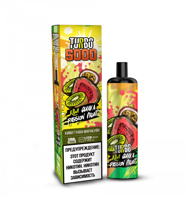 Одноразовая электронная сигарета Turbo 5000 - Kiwi Guava Passion Fruit (Киви Гуава Маракуйя)