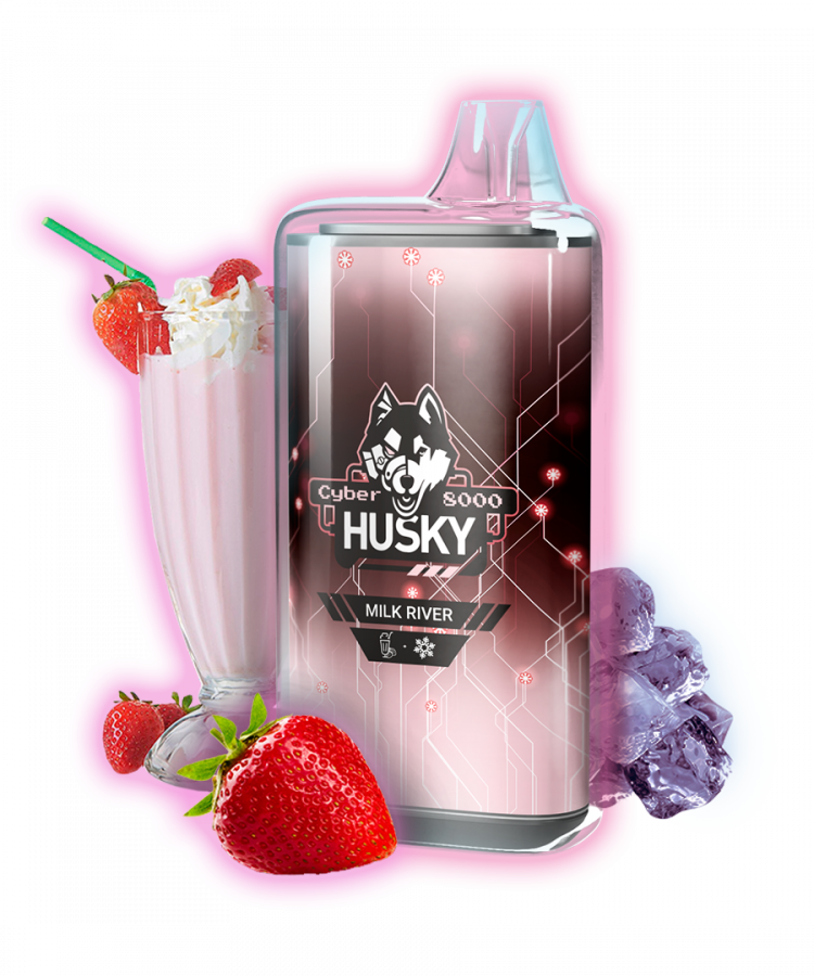 Одноразовая электронная сигарета Husky CYBER (8000) - MILK RIVER (Клубничный Милкшейк, Лед)